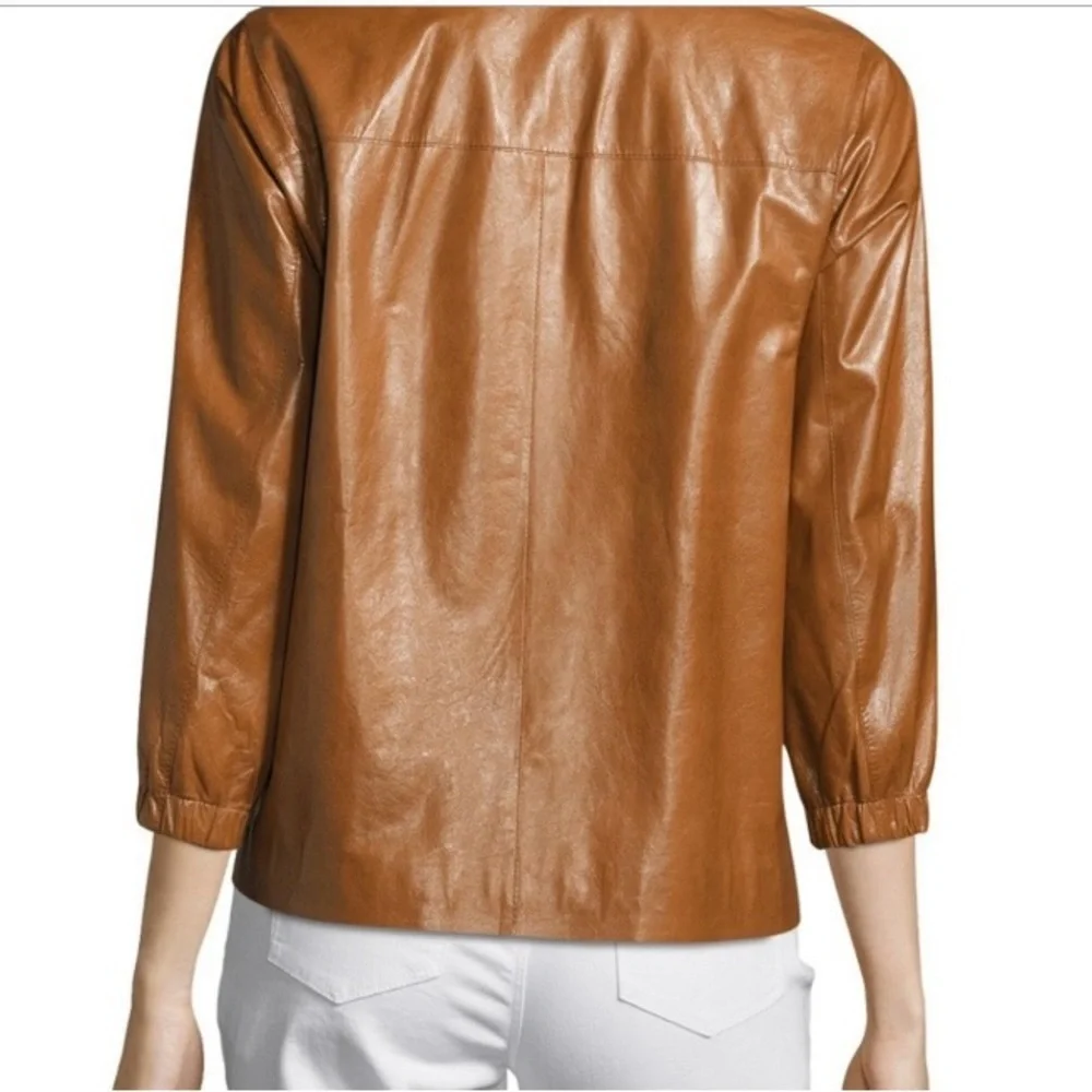 Lafayette 148 New York Brown Wylie Leather Jacket Size L NWT